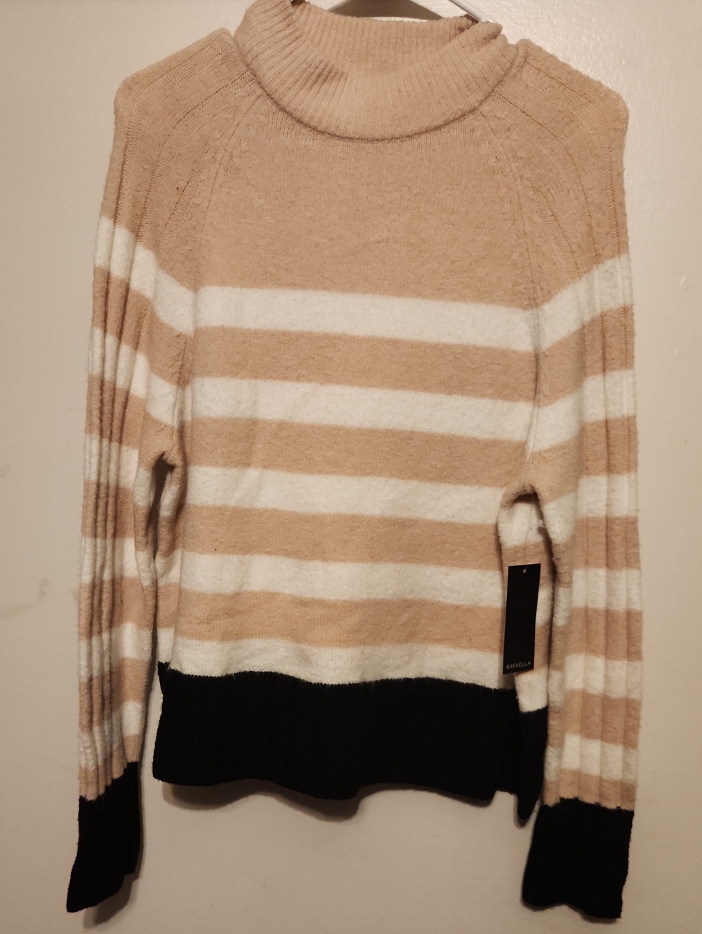 Striped Turtleneck Sweater in Beige, White & Black